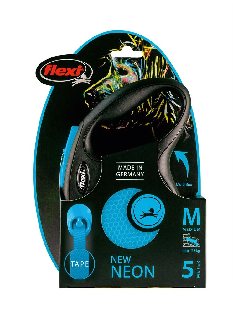 Flexi New NEON Gurt-Leine M 5 M Neon Blau 4 Flexi New NEON Gurt-Leine M 5 M Neon Blau – Bild 2
