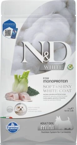 Farmina N&D White Canine Adult Mini 2kg Seebarsch, Fenchel & Spirulina